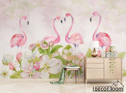 Image of Modern minimalist flamingo floral Nordic wallpaper wall murals IDCWP-HL-000496