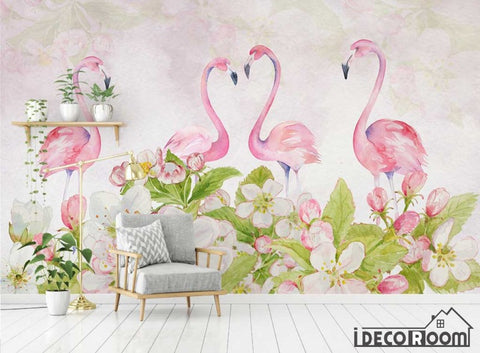 Image of Modern minimalist flamingo floral Nordic wallpaper wall murals IDCWP-HL-000496