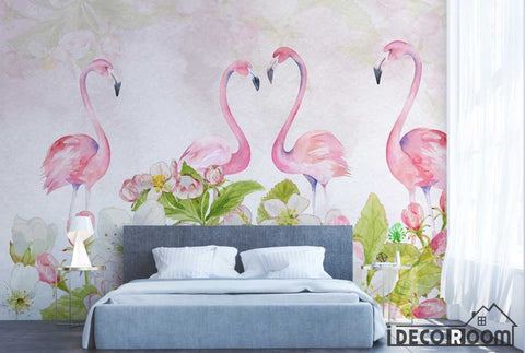 Image of Modern minimalist flamingo floral Nordic wallpaper wall murals IDCWP-HL-000496