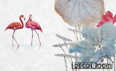 Image of Ink Lotus Lotus Flamingo wallpaper wall murals IDCWP-HL-000500