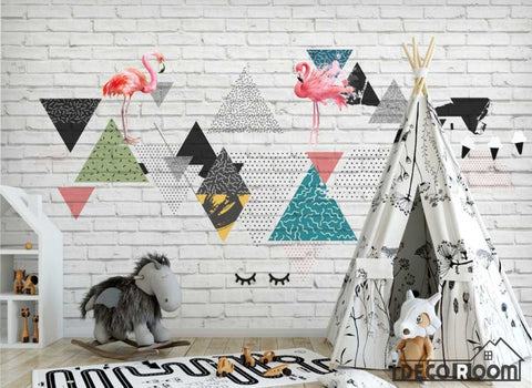 Image of Modern minimalist geometric flamingo Nordic wallpaper wall murals IDCWP-HL-000503