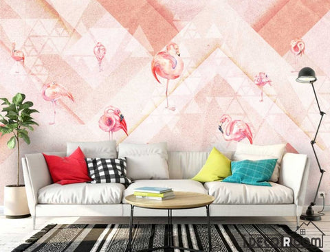 Image of Pink Flamingo Fashion Abstract Geometric wallpaper wall murals IDCWP-HL-000506