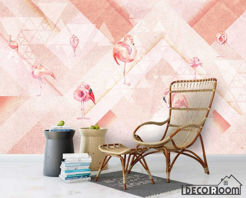 Image of Pink Flamingo Fashion Abstract Geometric wallpaper wall murals IDCWP-HL-000506