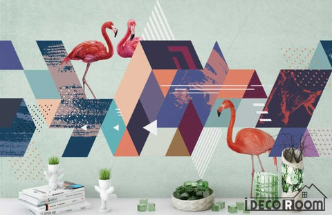 Image of Scandinavian Retro Flamingo Bedroom Design wallpaper wall murals IDCWP-HL-000507