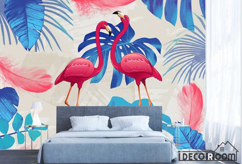 Image of Modern minimalist abstract flamingo wide leave wallpaper wall murals IDCWP-HL-000508