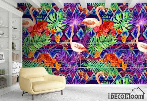 Image of Nordic flamingo plant leaves wallpaper wall murals IDCWP-HL-000509