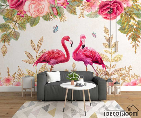 Image of European rose flamingo sofa wallpaper wall murals IDCWP-HL-000512