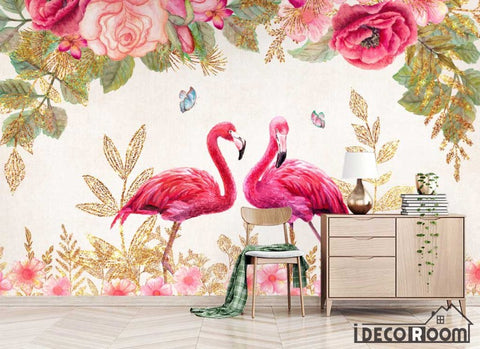 Image of European rose flamingo sofa wallpaper wall murals IDCWP-HL-000512