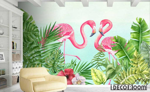 Image of Nordic flamingo plant leaves wallpaper wall murals IDCWP-HL-000515