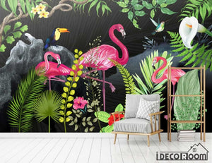 tropical rainforest flamingo wallpaper wall murals IDCWP-HL-000518