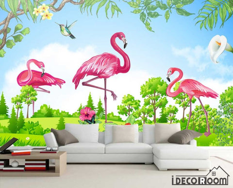 Image of green scenery flamingo wallpaper wall murals IDCWP-HL-000520