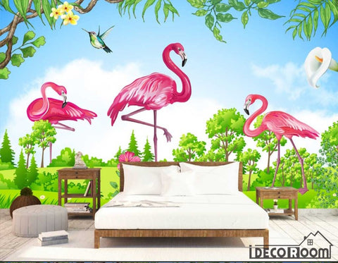 Image of green scenery flamingo wallpaper wall murals IDCWP-HL-000520