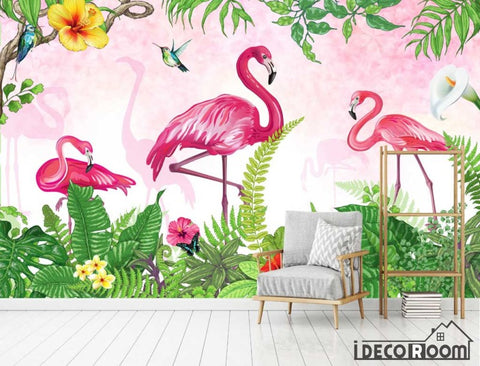 Image of green scenery flamingo wallpaper wall murals IDCWP-HL-000521