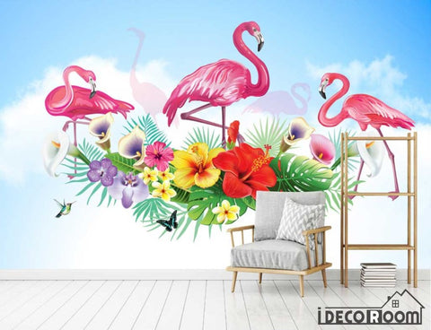 Image of green scenery flamingo wallpaper wall murals IDCWP-HL-000522