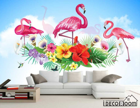 Image of green scenery flamingo wallpaper wall murals IDCWP-HL-000522