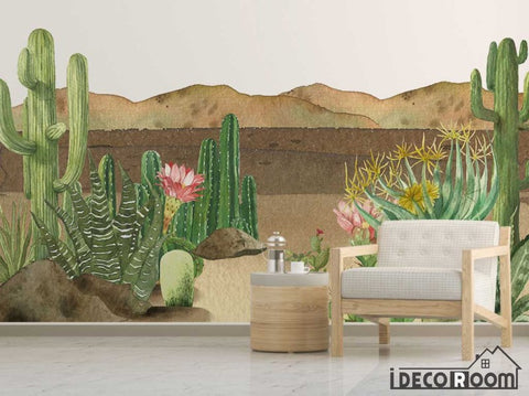 Image of Nordic tropical plant flamingo cactus wallpaper wall murals IDCWP-HL-000524