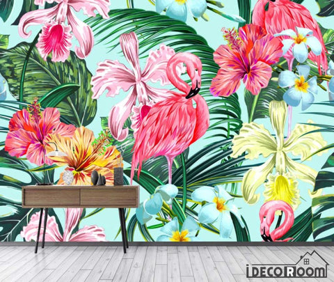 Image of Nordic abstract flamingo banana leaf wallpaper wall murals IDCWP-HL-000527