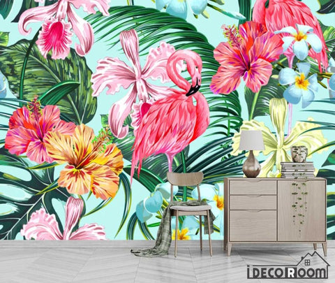 Image of Nordic abstract flamingo banana leaf wallpaper wall murals IDCWP-HL-000527