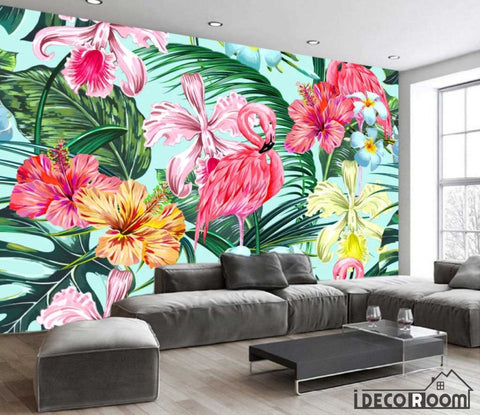 Image of Nordic abstract flamingo banana leaf wallpaper wall murals IDCWP-HL-000527