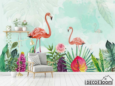 Image of Scandinavian retro flamingo sofa wallpaper wall murals IDCWP-HL-000528