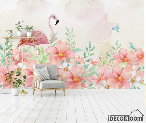 Image of Modern minimalist flamingo floral Nordic wallpaper wall murals IDCWP-HL-000531