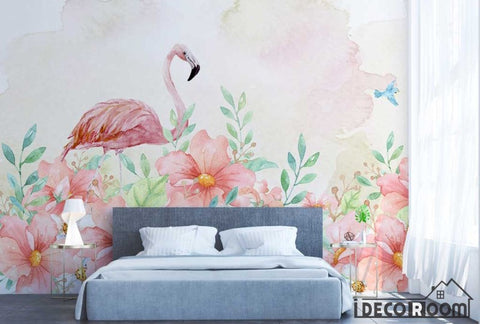 Image of Modern minimalist flamingo floral Nordic wallpaper wall murals IDCWP-HL-000531
