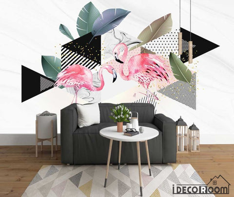 Image of modern minimalist geometric flamingo marble wallpaper wall murals IDCWP-HL-000533
