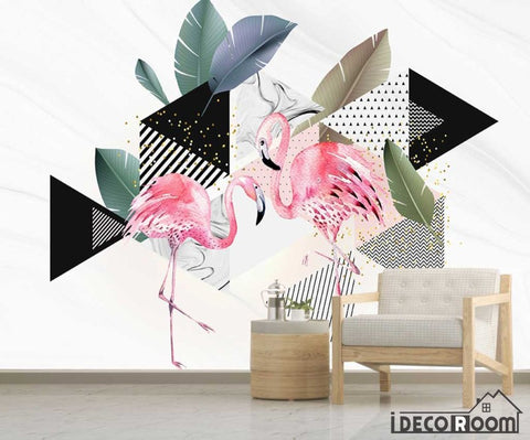 Image of modern minimalist geometric flamingo marble wallpaper wall murals IDCWP-HL-000533