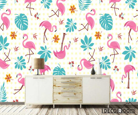 Image of Modern minimalist flamingo banana leaf cartoon wallpaper wall murals IDCWP-HL-000536