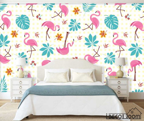Image of Modern minimalist flamingo banana leaf cartoon wallpaper wall murals IDCWP-HL-000536