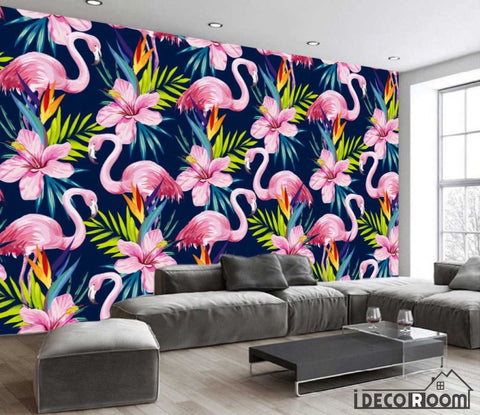 Image of European vintage abstract banana leaf flamingo wallpaper wall murals IDCWP-HL-000537