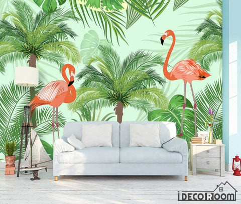 Image of Nordic flamingos tropical rainforest wallpaper wall murals IDCWP-HL-000538