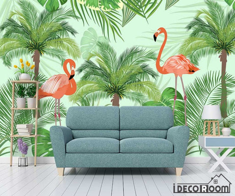Image of Nordic flamingos tropical rainforest wallpaper wall murals IDCWP-HL-000538