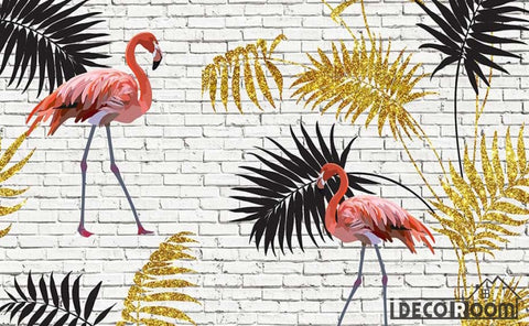 Image of Gold leaf flamingo modern fashion wallpaper wall murals IDCWP-HL-000545