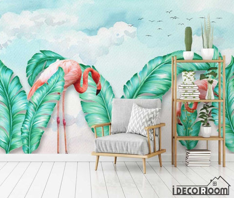 Image of Nordic minimalist tropical leave flamingo wallpaper wall murals IDCWP-HL-000549
