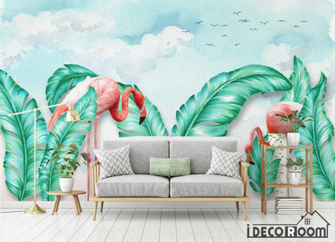 Image of Nordic minimalist tropical leave flamingo wallpaper wall murals IDCWP-HL-000549