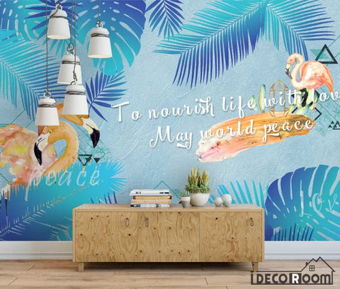 Image of natural flamingo banana leaf plant modern wallpaper wall murals IDCWP-HL-000556