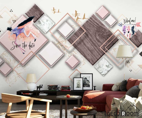 Image of Pink marble flamingo Nordic minimalism modern wallpaper wall murals IDCWP-HL-000557