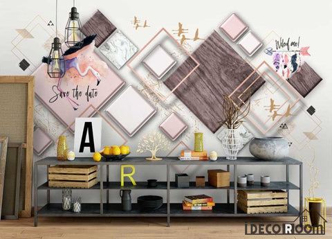 Image of Pink marble flamingo Nordic minimalism modern wallpaper wall murals IDCWP-HL-000557