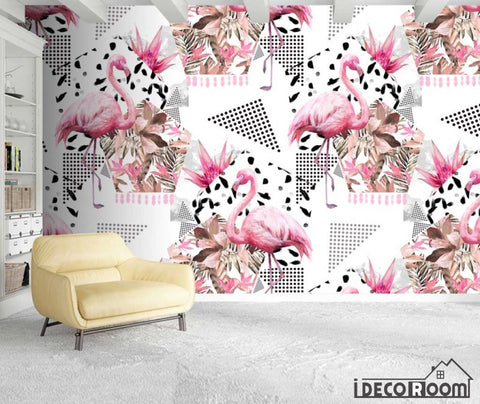 Image of Nordic Floral Flamingo wallpaper wall murals IDCWP-HL-000558