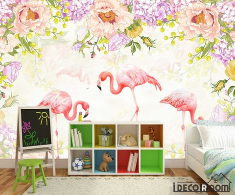 Image of floral flowers flamingo wallpaper wall murals IDCWP-HL-000559