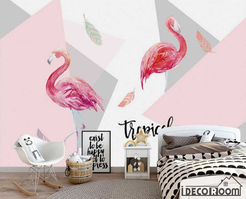Image of Nordic Geometric Flamingo wallpaper wall murals IDCWP-HL-000560