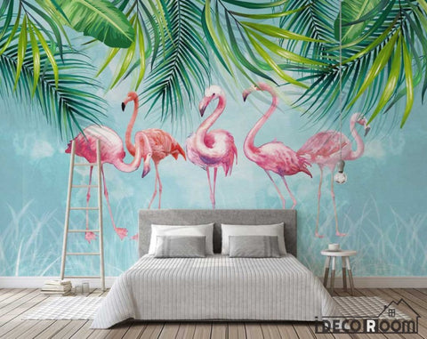 Image of Scandinavian tropical plant Flamingo wallpaper wall murals IDCWP-HL-000561