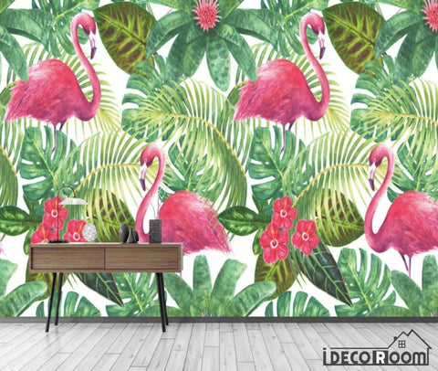 Image of Nordic tropical flamingo sofa wallpaper wall murals IDCWP-HL-000567