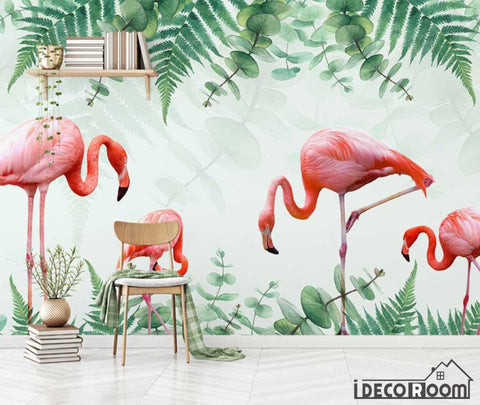 Image of Nordic minimalist flamingo tropical plantwallpaper wall murals IDCWP-HL-000569