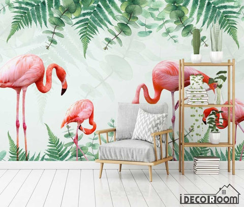 Image of Nordic minimalist flamingo tropical plantwallpaper wall murals IDCWP-HL-000569