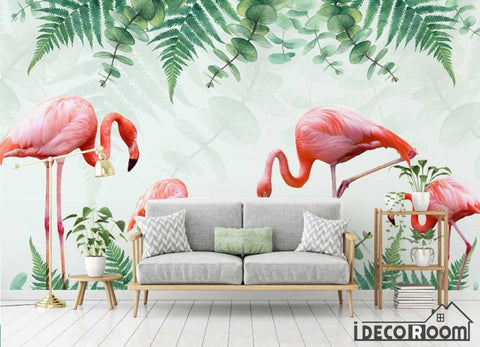 Image of Nordic minimalist flamingo tropical plantwallpaper wall murals IDCWP-HL-000569