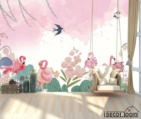 Image of floral flamingo wallpaper wall murals IDCWP-HL-000572