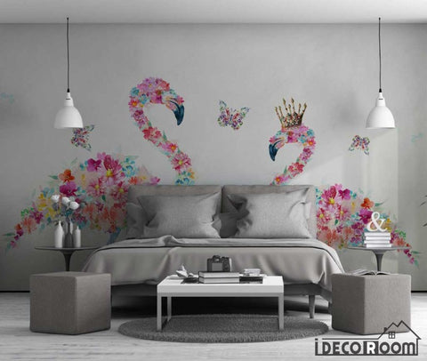 Image of Modern minimalist floral Flamingo Nordic wallpaper wall murals IDCWP-HL-000573