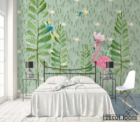 Image of Nordic flamingo sofa wallpaper wall murals IDCWP-HL-000574